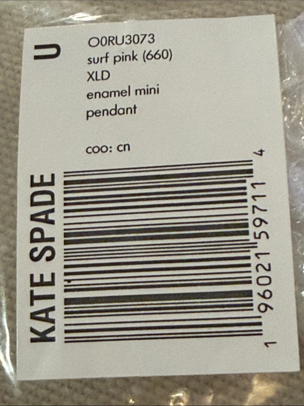 kate spade Everyday Spade Enamel Surf Pink Mini Pendant/NWT